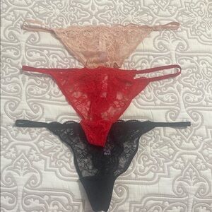 Lace Thong Set - Black, Red, Pink